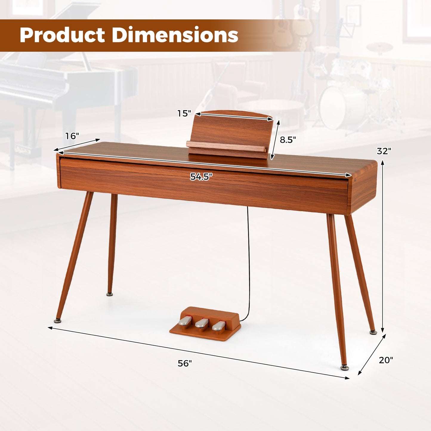 Costway 88-Key Graded Hammer Action Weighted Digital Piano Keyboard with Push-Pull Drawer 13722140 New