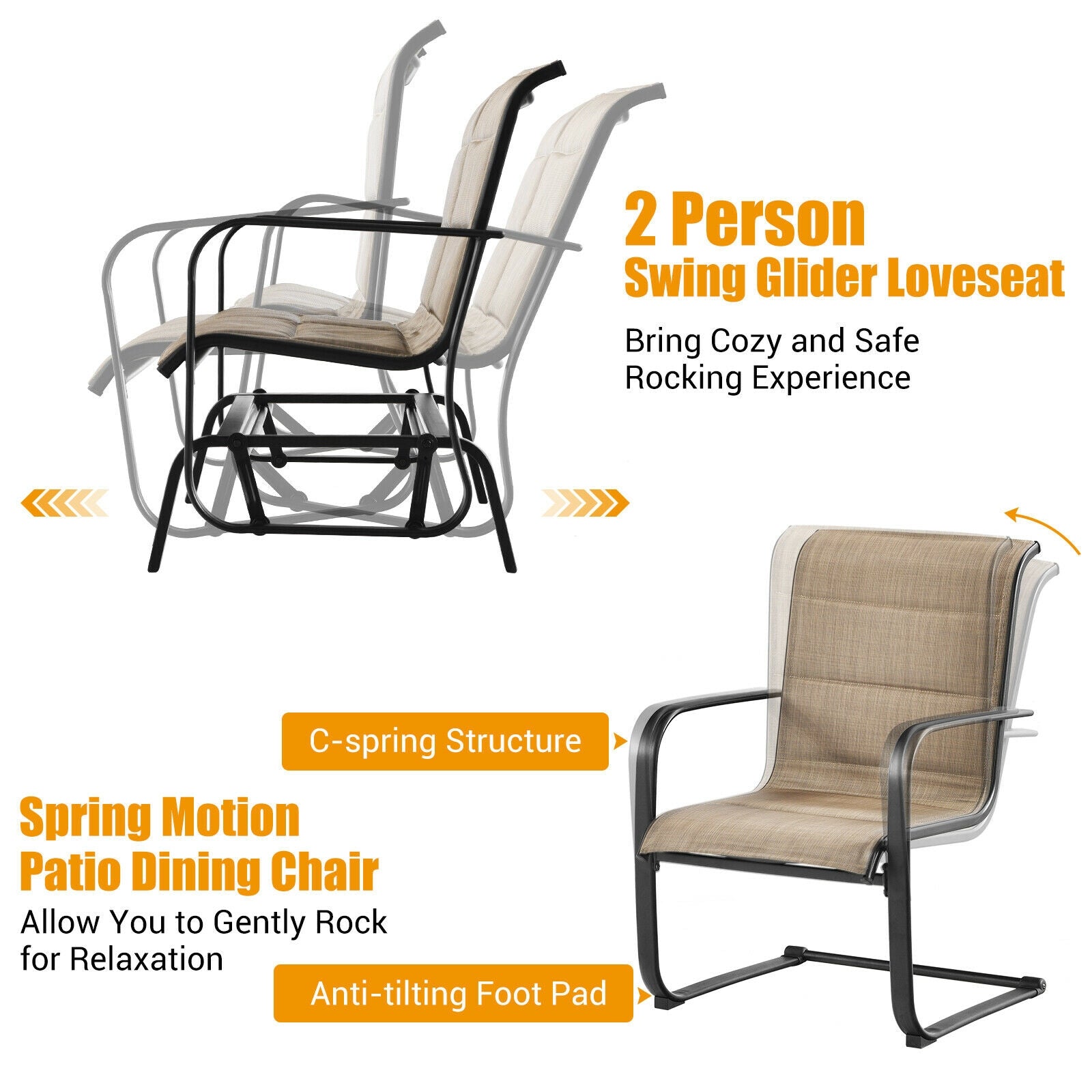Costway 4-Piece Outdoor Patio Furniture Set Padded Glider Loveseat Coffee Table Brown 16735904 New