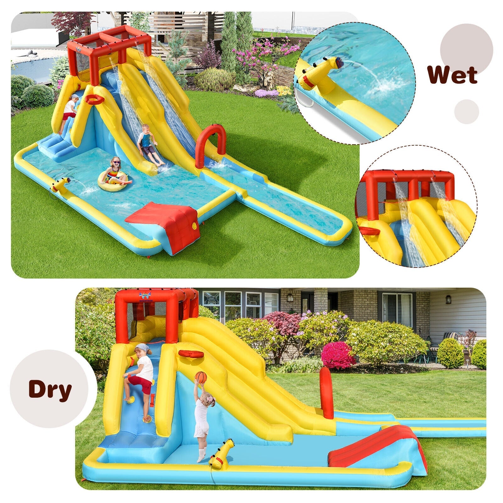 Costway Inflatable Dual Slide Water Park Climbing Bouncer w/ 735W Air Blower 25048361 New