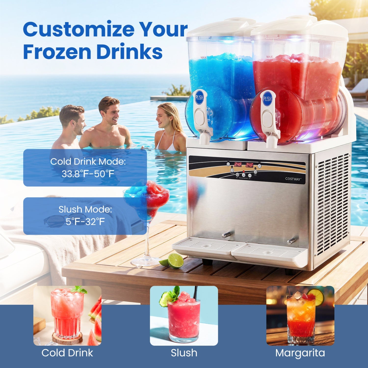 Costway 8 Gal Commercial Slushie Machine LED Lights 71694339 New