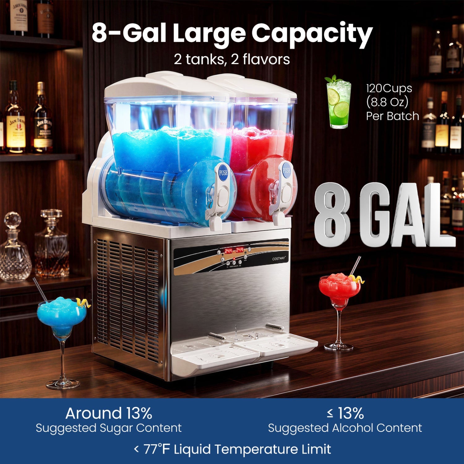 Costway 8 Gal Commercial Slushie Machine LED Lights 71694339 New