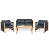 Costway 8-Pc Outdoor Patio Furniture Set w/ Solar Umbrella Bistro Conversation Chaise Swing Chair Dining Set 89874945 New