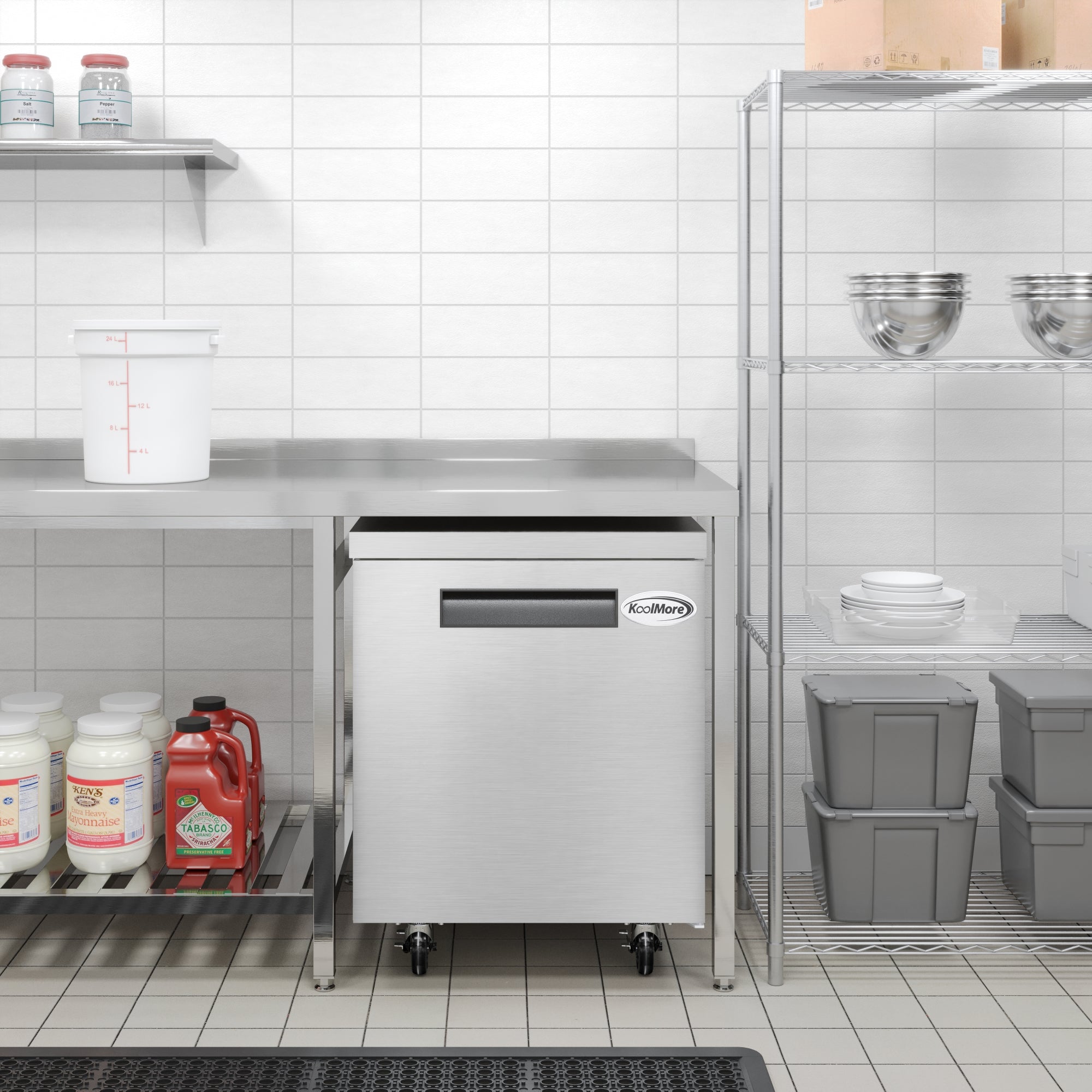 27 in. One-Door Commercial Undercounter Freezer in Stainless Steel with Casters, ETL Listed
