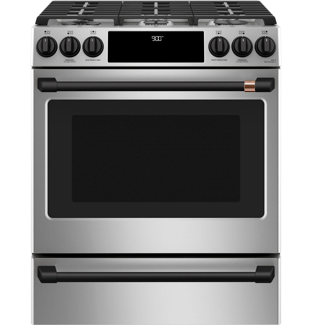 CAFÉ™ 30" Smart Slide-In, Front-Control, Dual-Fuel Range with Warming Drawer