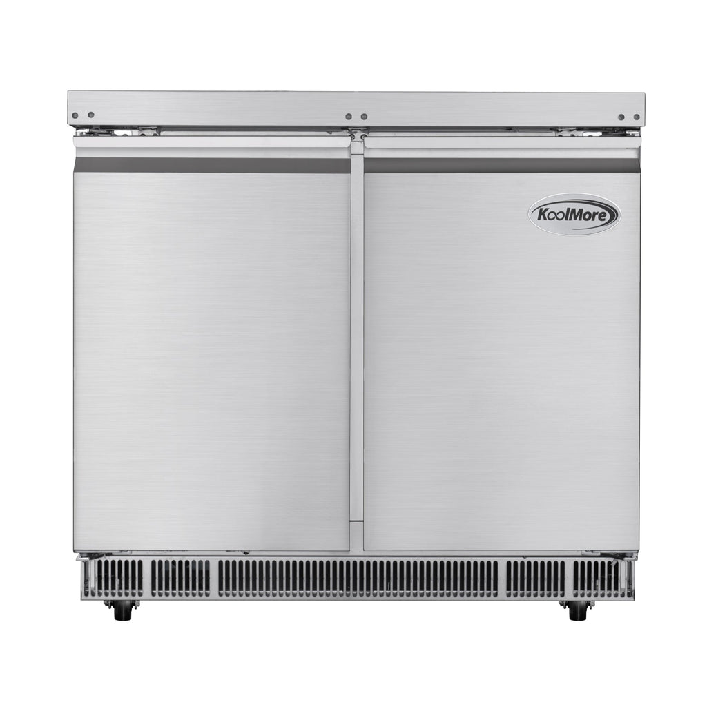 36 in. Commercial Refrigerated Prep Station Cold Table, Stainless-Steel Refrigerator with 6-Pan (Not Included) with Cover Capacity and Two Adjustable Shelves