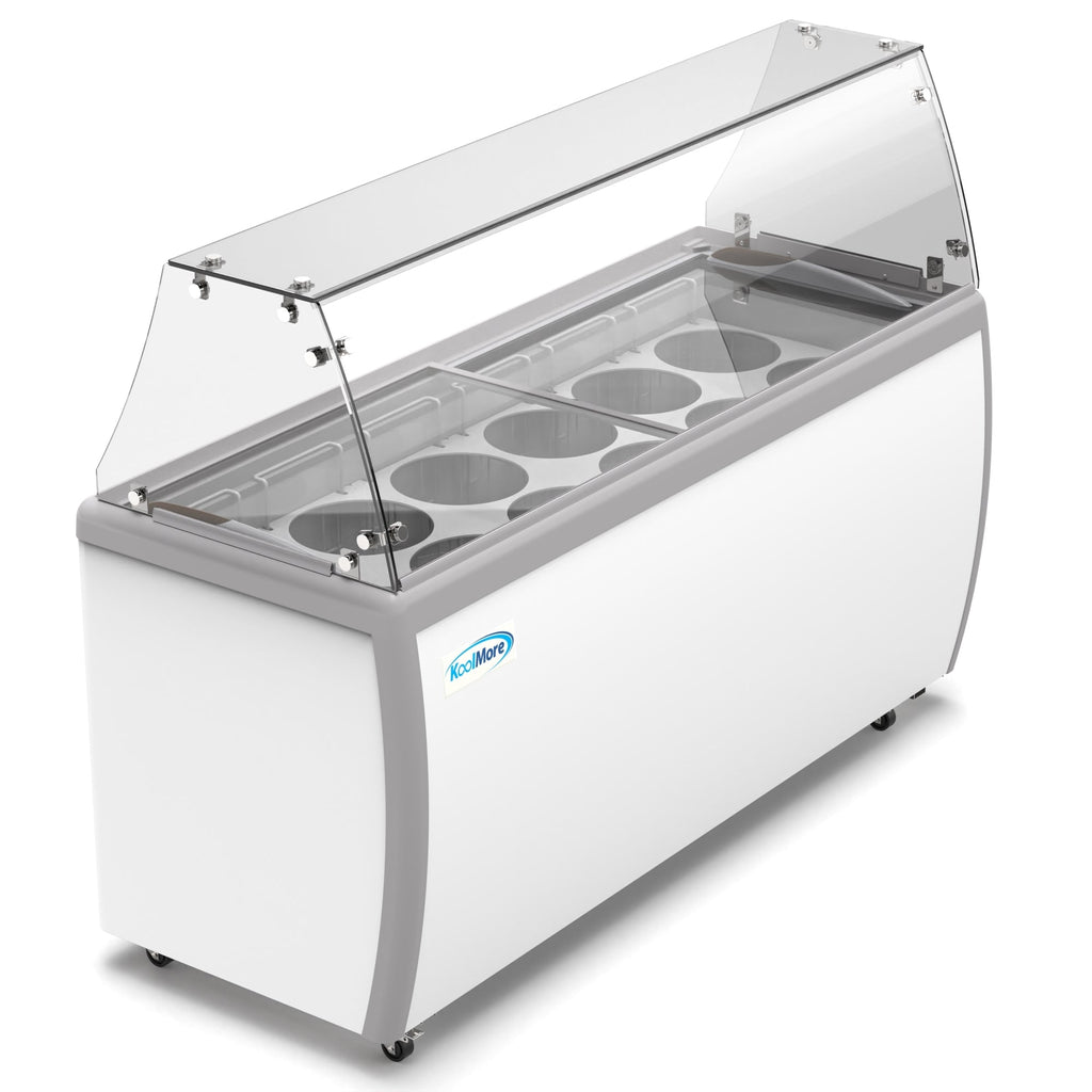 70 in. 12 Tub Ice Cream Dipping Cabinet Display Freezer with Sliding Glass Door and Sneeze Guard, 20 cu. ft.