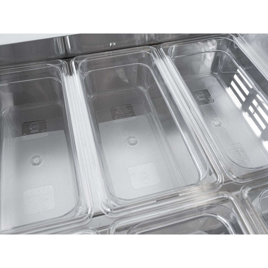 72 in. Commercial Refrigerated Prep Station with Sneeze Guard and Buffet Slide, 15-Pan (Not Included) Capacity and Three Adjustable Shelves in Stainless-Steel, ETL Listed