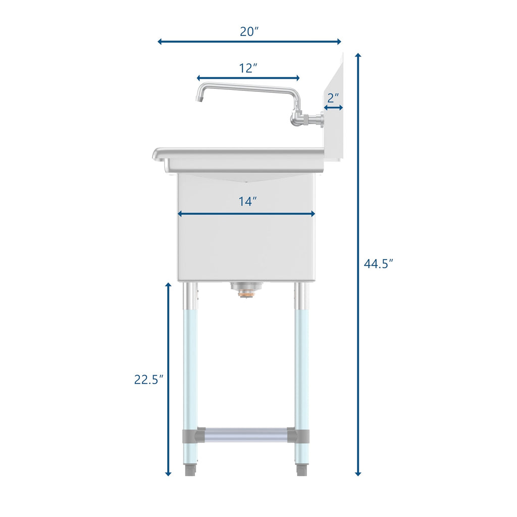 54 in. Three Compartment Stainless Steel Commercial Sink with Faucet and Drainboards, Bowl Size 10"x 10"x 14" SC101410-12B3FA .