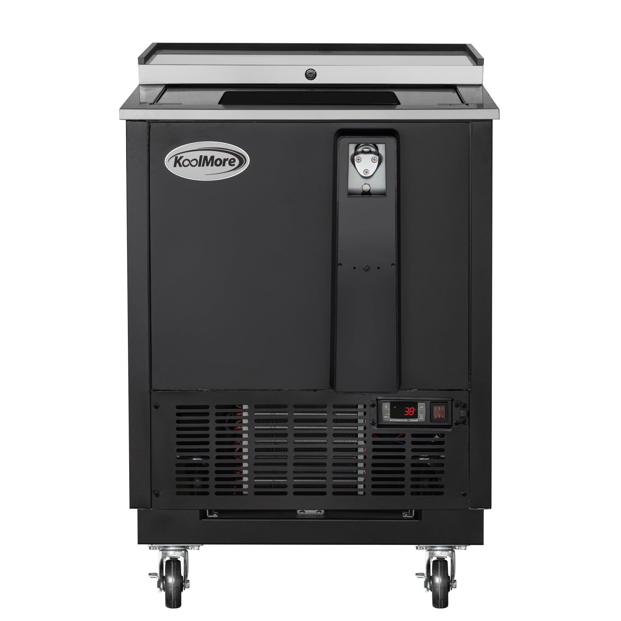 25 in. Commercial Bottle Cooler in Black with Built-In Opener, ETL Listed, 5 cu. ft.