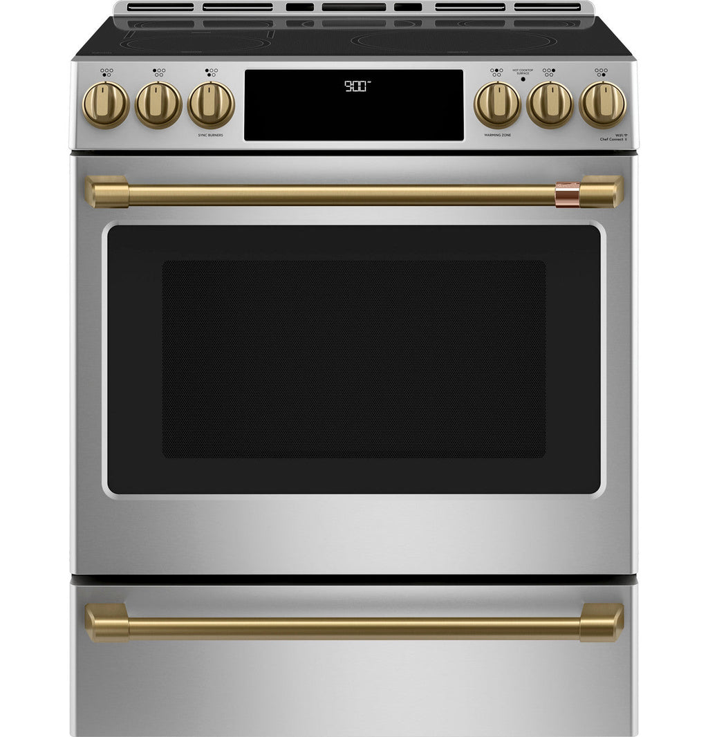 CAFÉ™ 30" Smart Slide-In, Front-Control, Induction and Convection Range with Warming Drawer