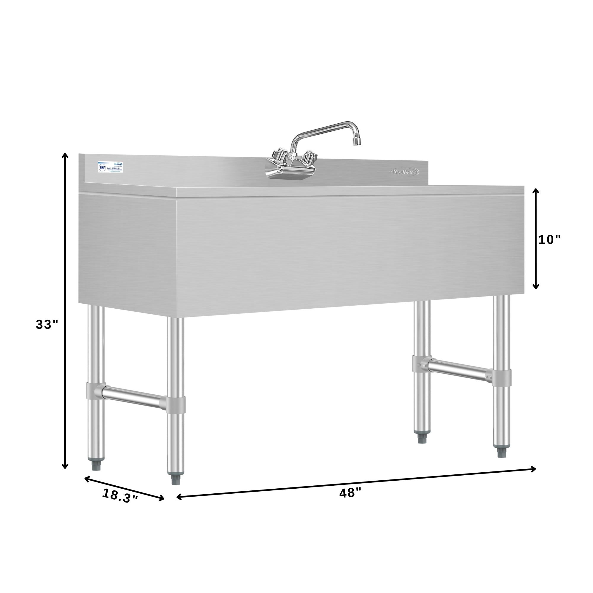 48 in. Three-Compartment Commercial Under-Bar Sink with 3 in. Backsplash, Right Drainboard and Low Lead Faucet, NSF Certified in Stainless Steel