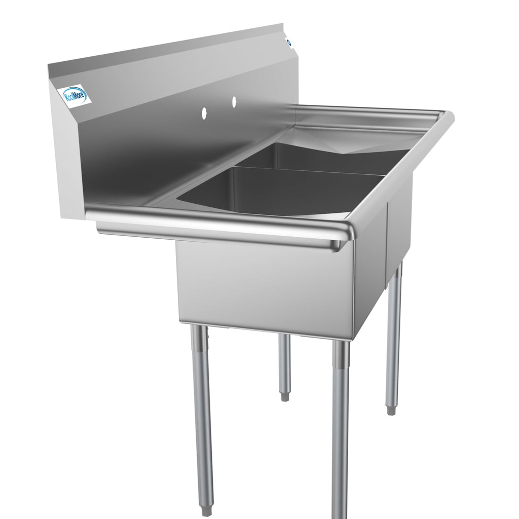 52 in. Two Compartment Stainless Steel Commercial Sink with 2 Drainboards, Bowl Size 14"x 16"x 11"
