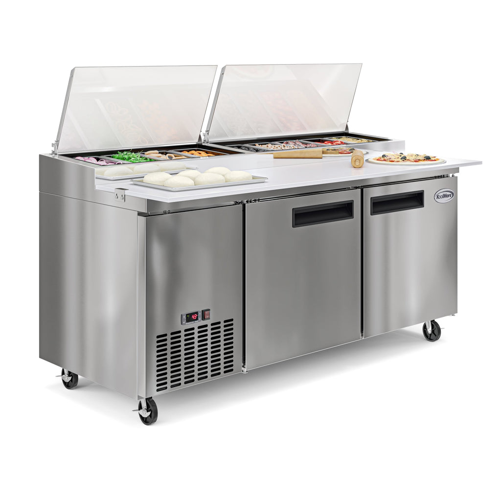 71 in. Two Door Commercial Pizza Prep Refrigerator in Stainless-Steel