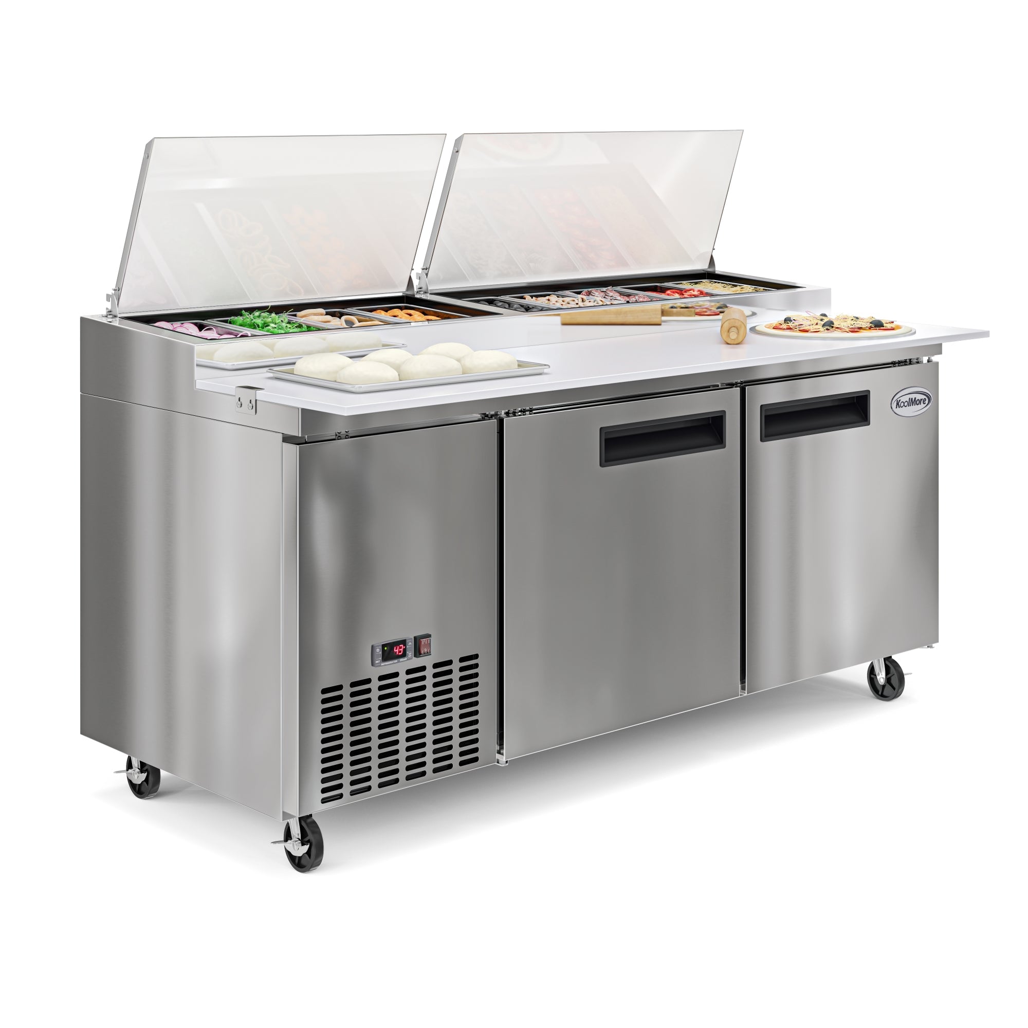 71 in. Two Door Commercial Pizza Prep Refrigerator in Stainless-Steel
