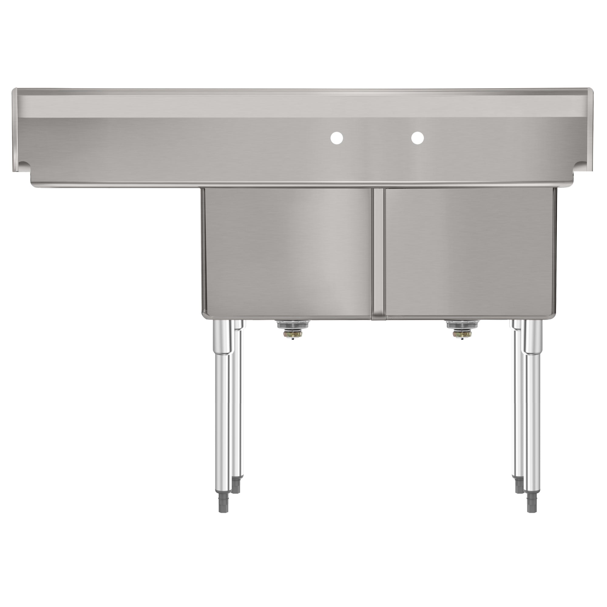 57 in. 16-Gauge 2-Compartment Commercial Sink with 18 in. Right drainboard, Bowl Dimensions 18"x18"x14" in Stainless-Steel
