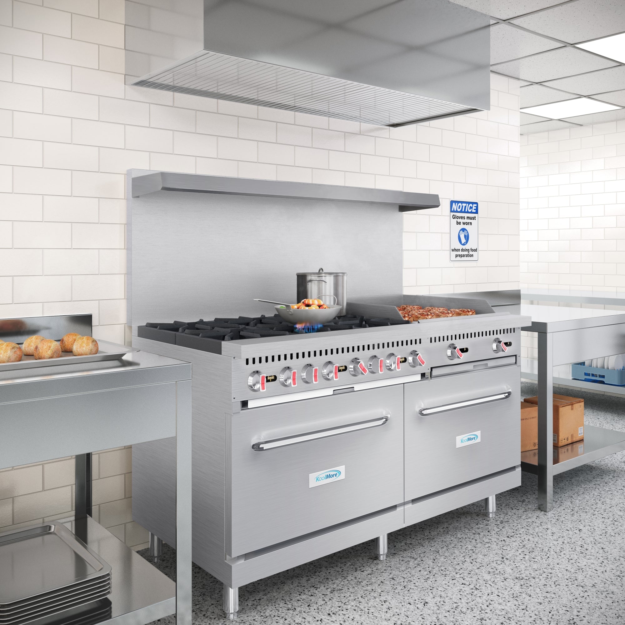 60 in. 6 Burner Commercial LP Range with 24 in. Griddle in Stainless-Steel