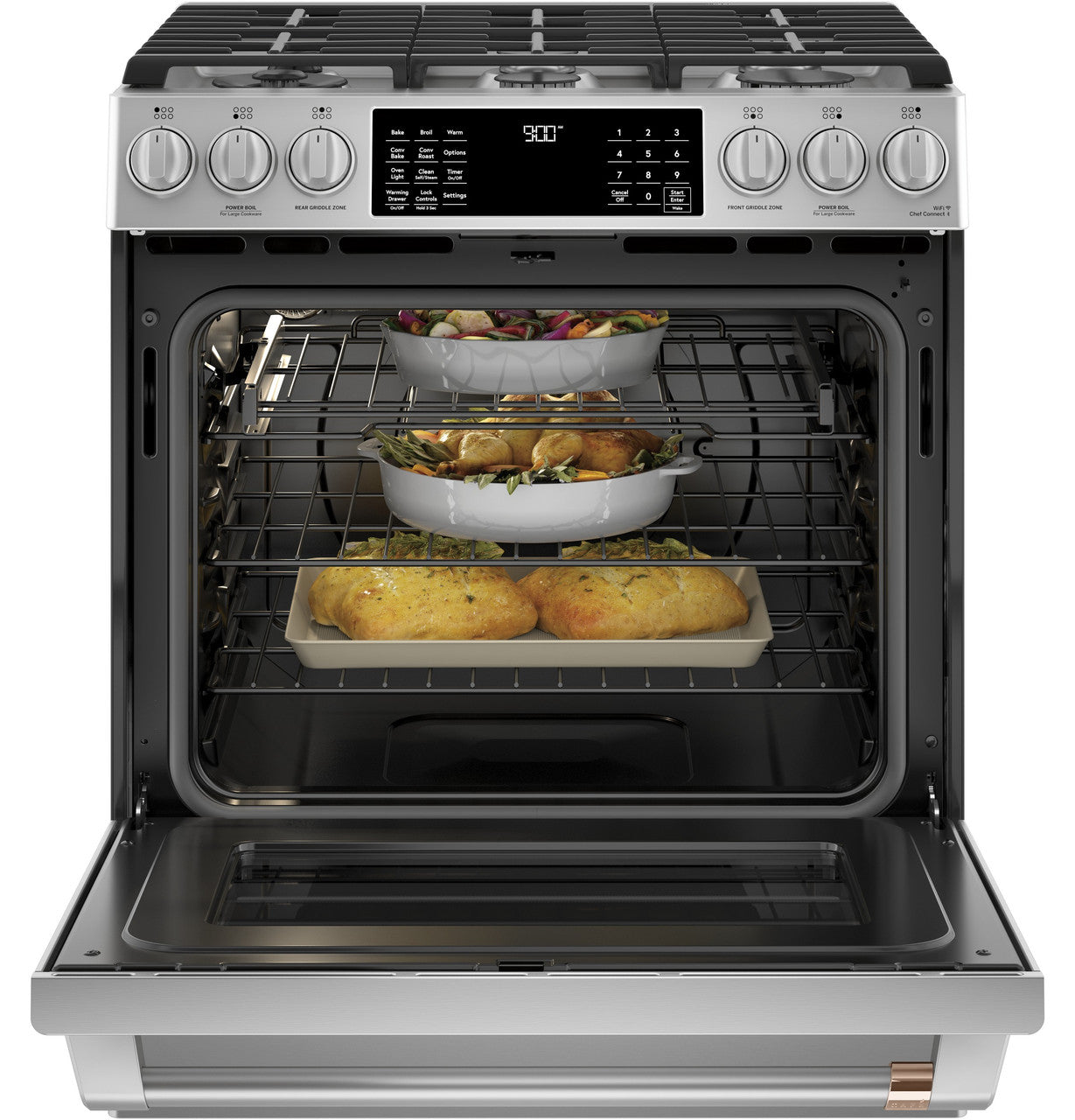 CAFÉ™ 30" Smart Slide-In, Front-Control, Dual-Fuel Range with Warming Drawer