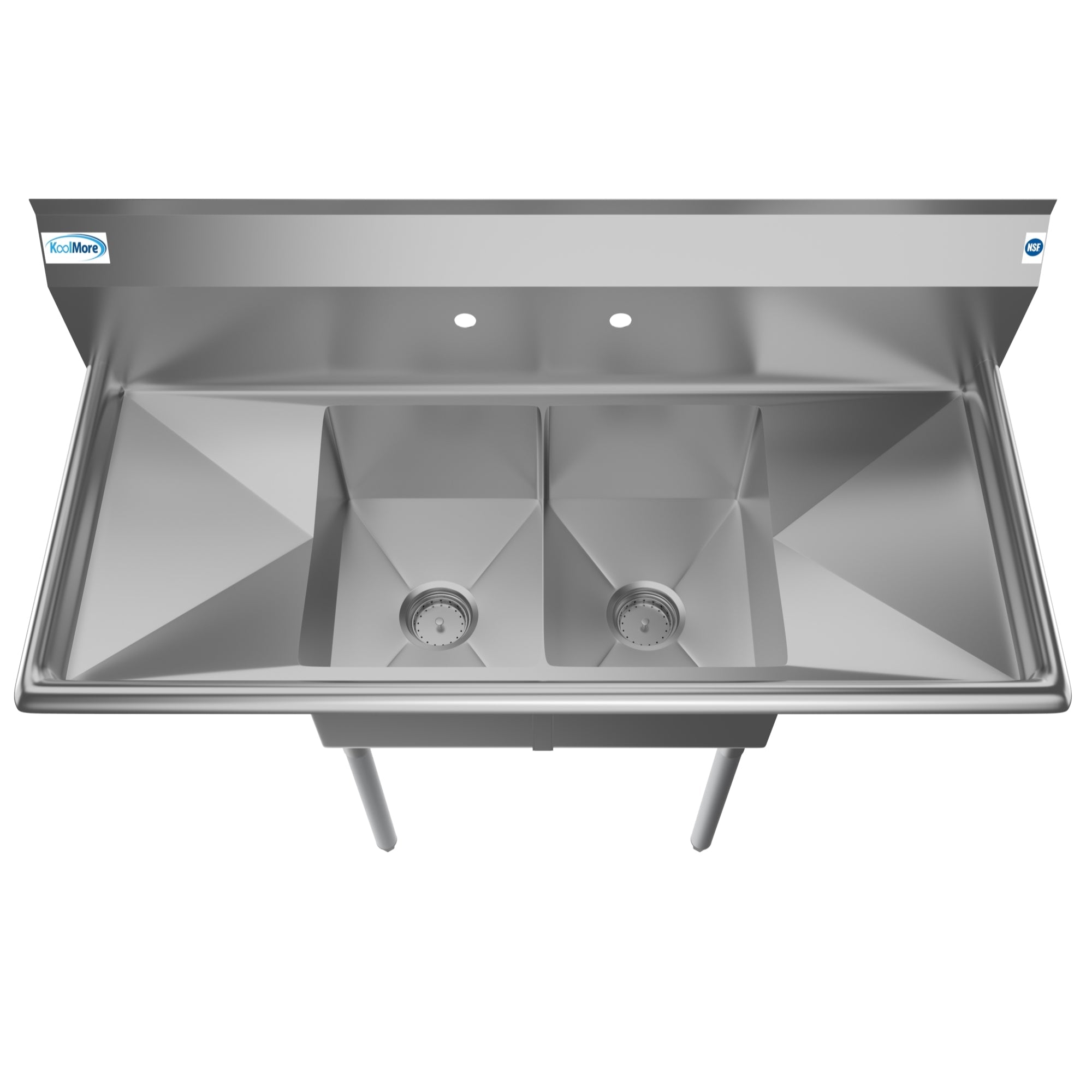 48 in. Two Compartment Stainless Steel Commercial Sink with 2 Drainboards, Bowl Size 12"x 16"x 10"