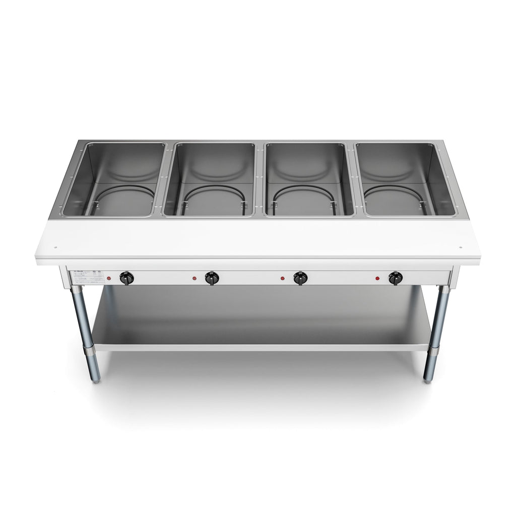 Four Pan Open Well Electric Steam Table with Undershelf