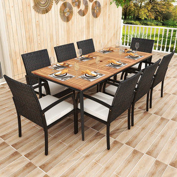 Costway 9-Piece Patio Dining Set w/ Umbrella Hole & 8 Rattan Dining Chairs Cushions 76345892 New