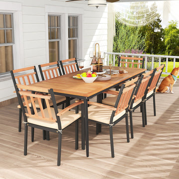 Costway 9-Piece Patio Dining Set w/ 8 Wooden Armchairs 58629714 New