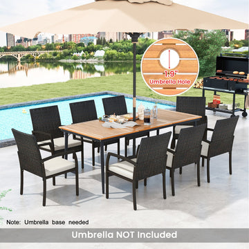 Costway 9-Piece Patio Dining Set w/ Umbrella Hole & 8 Rattan Dining Chairs Cushions 76345892 New