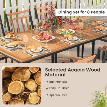 Costway 9-Piece Patio Dining Set w/ 8 Wooden Armchairs 58629714 New