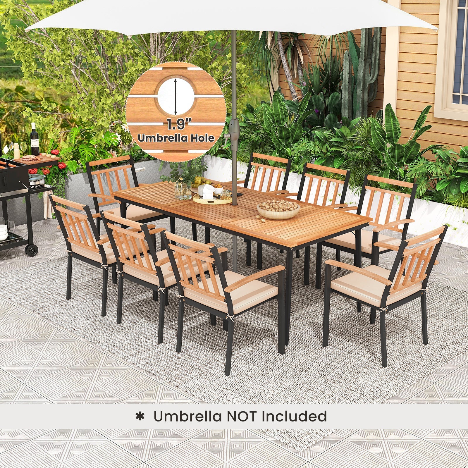 Costway 9-Piece Patio Dining Set w/ 8 Wooden Armchairs 58629714 New