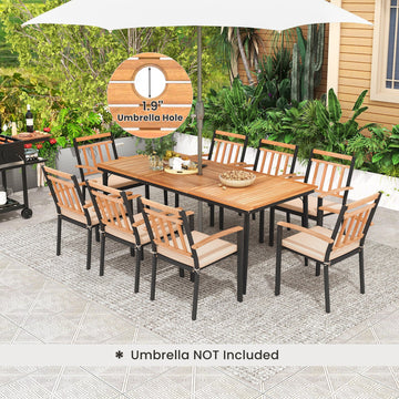 Costway 9-Piece Patio Dining Set w/ 8 Wooden Armchairs 58629714 New