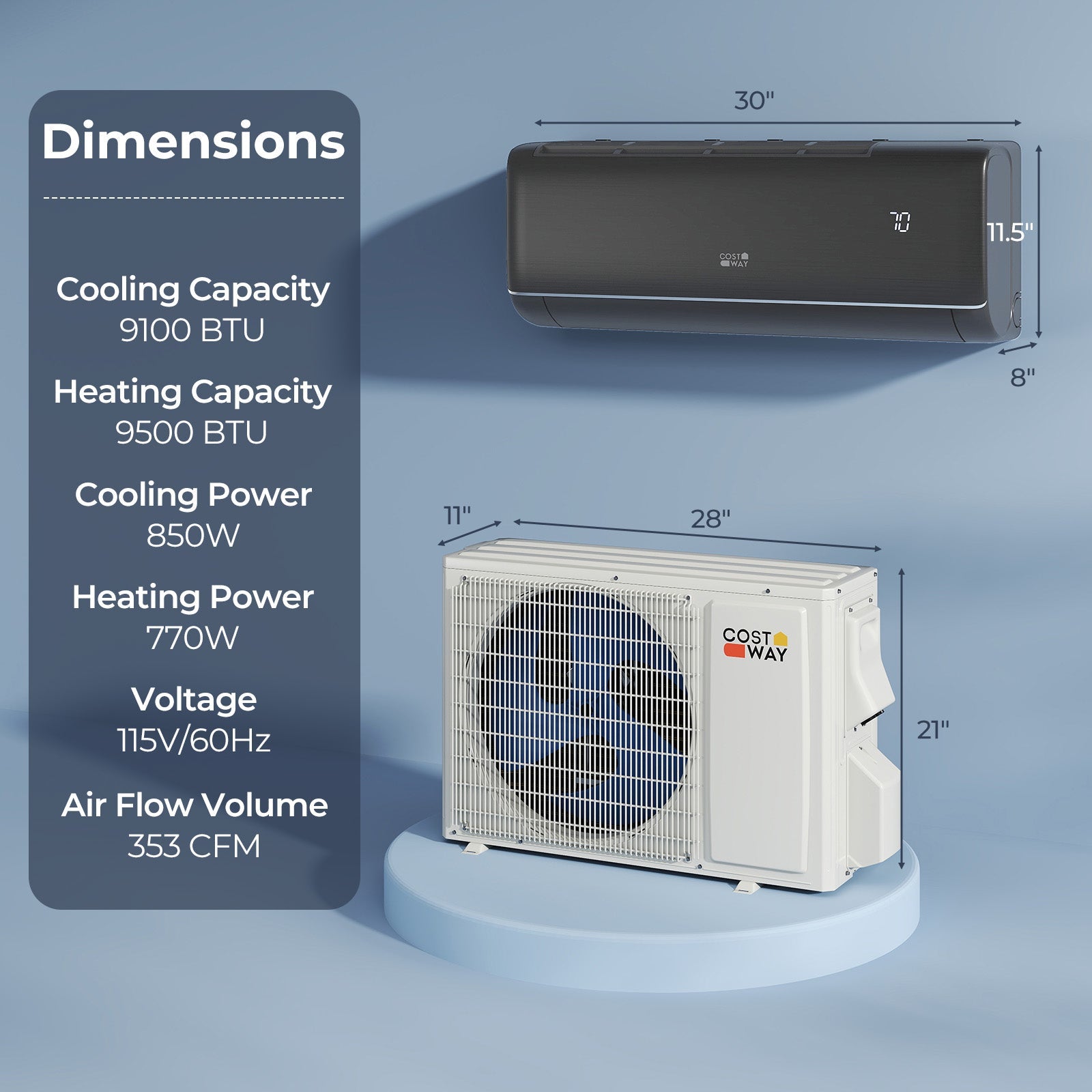 Costway 9100 BTU 20.5 SEER2 115V WiFi Mini Split AC Alexa Gray 976435128 New