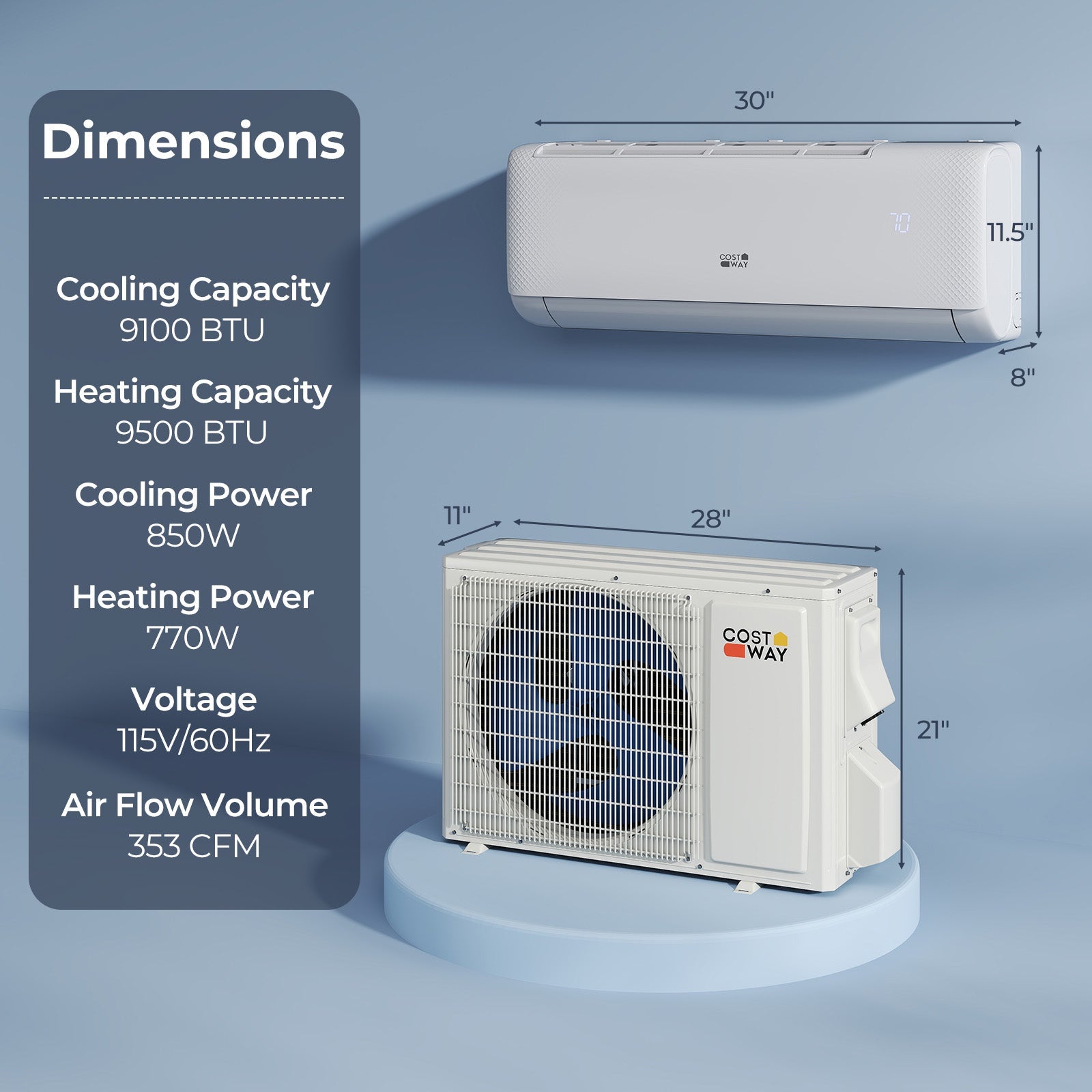 Costway 9100 BTU 20.5 SEER2 WiFi Mini Split AC Alexa 115V 361748952 New