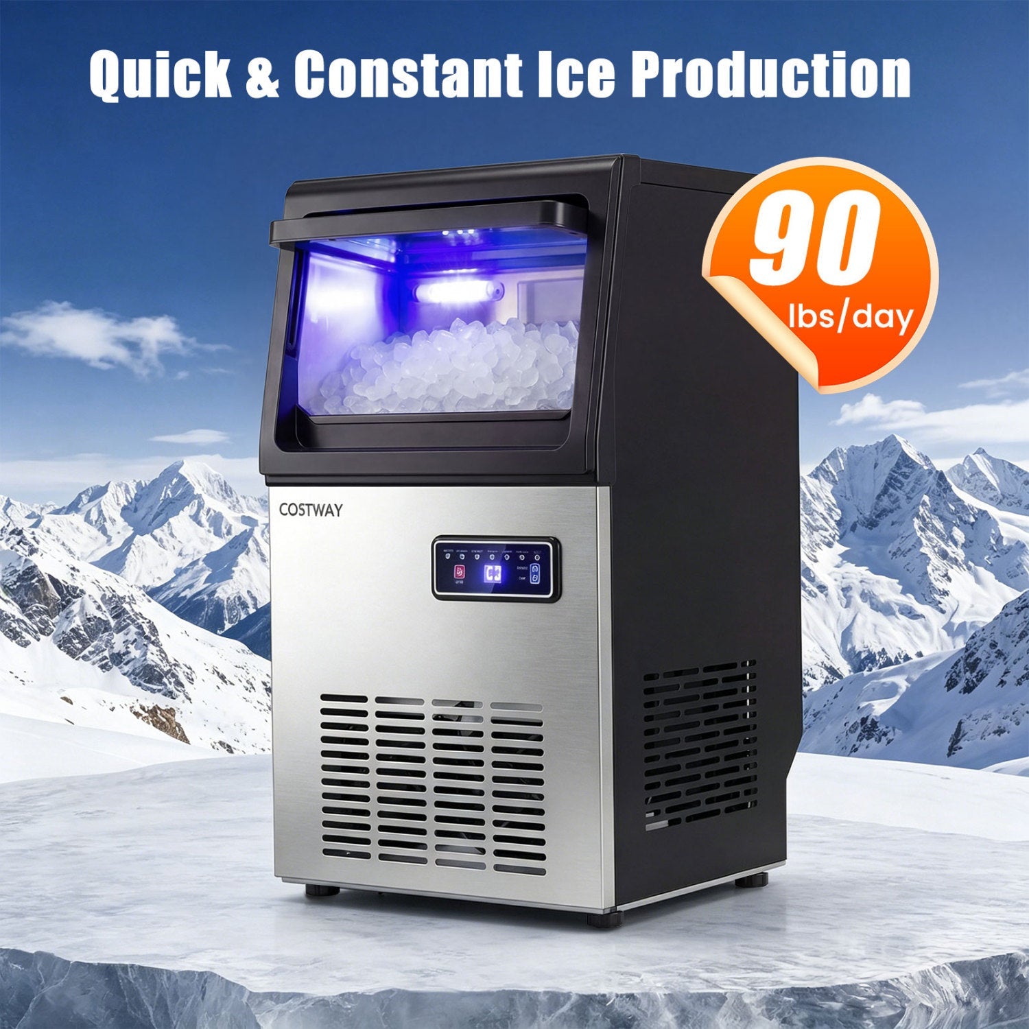 Costway Commercial Nugget Ice Maker 90 lbs/24H Self-Cleaning 87194455 New