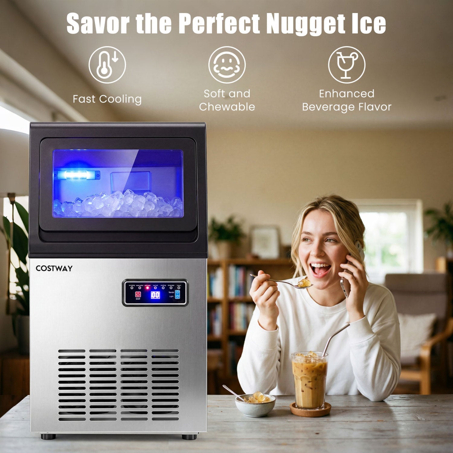 Costway Commercial Nugget Ice Maker 90 lbs/24H Self-Cleaning 87194455 New
