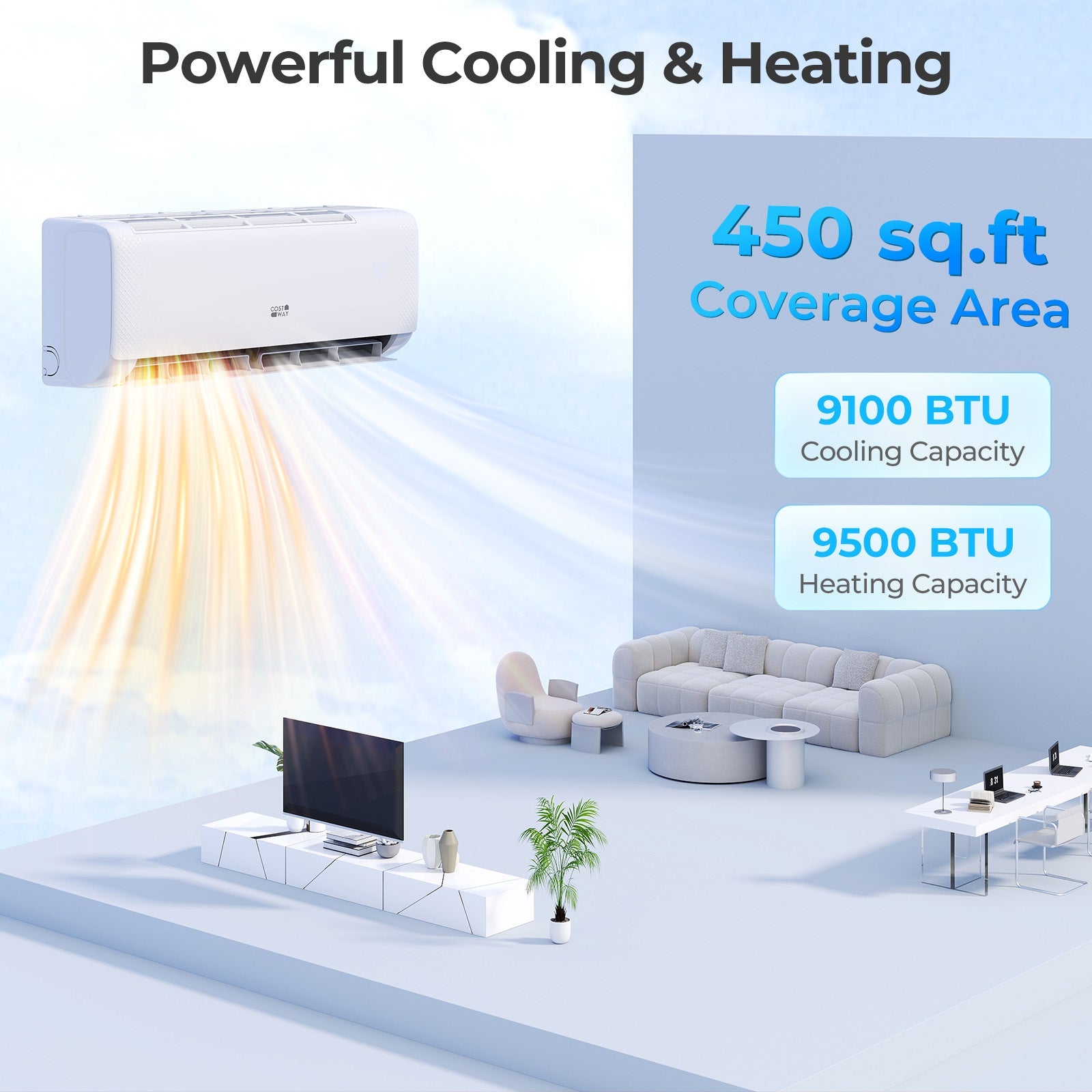 Costway 9100 BTU 20.5 SEER2 WiFi Mini Split AC Alexa 115V 361748952 New