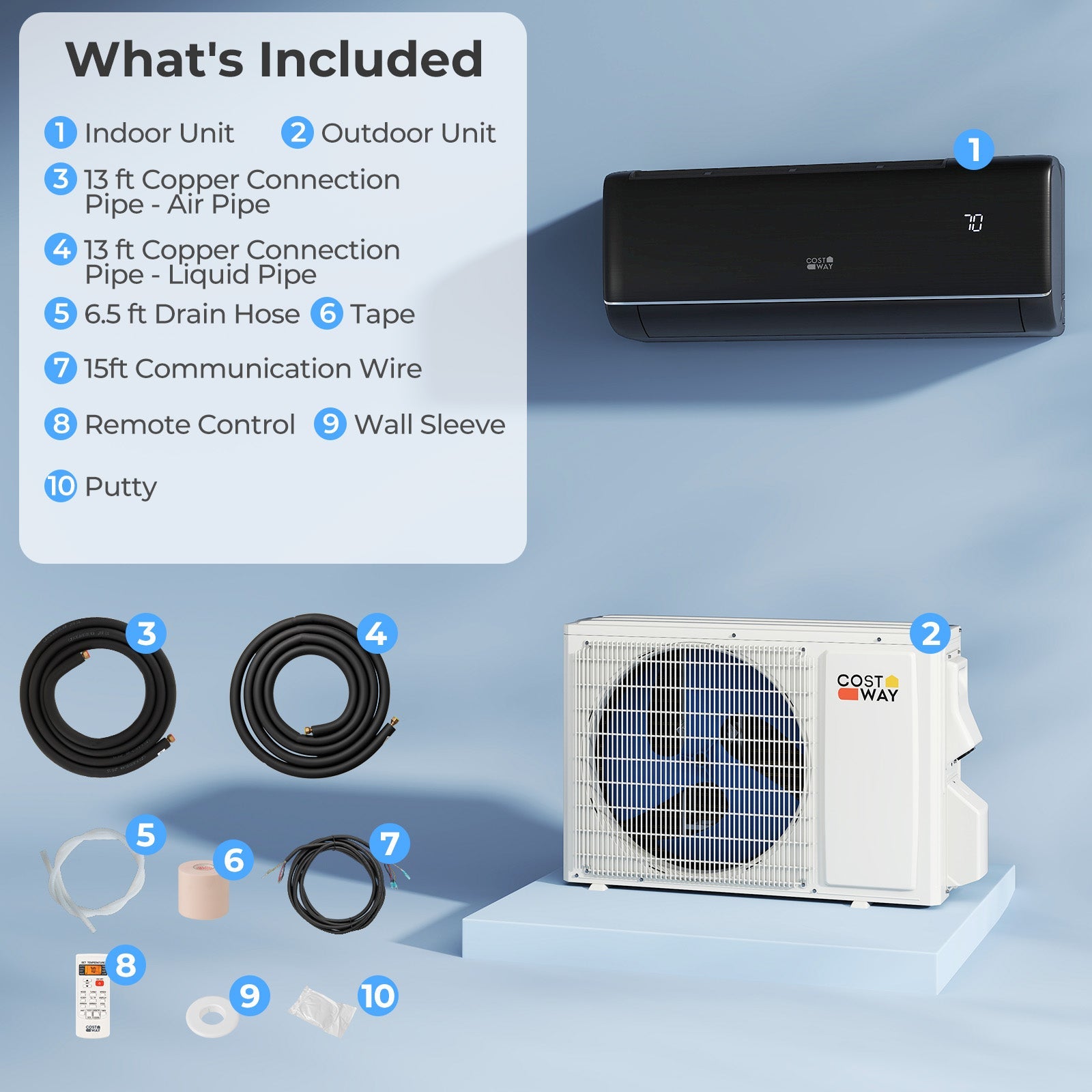 Costway 9100 BTU 20.5 SEER2 115V WiFi Mini Split AC Alexa Gray 976435128 New