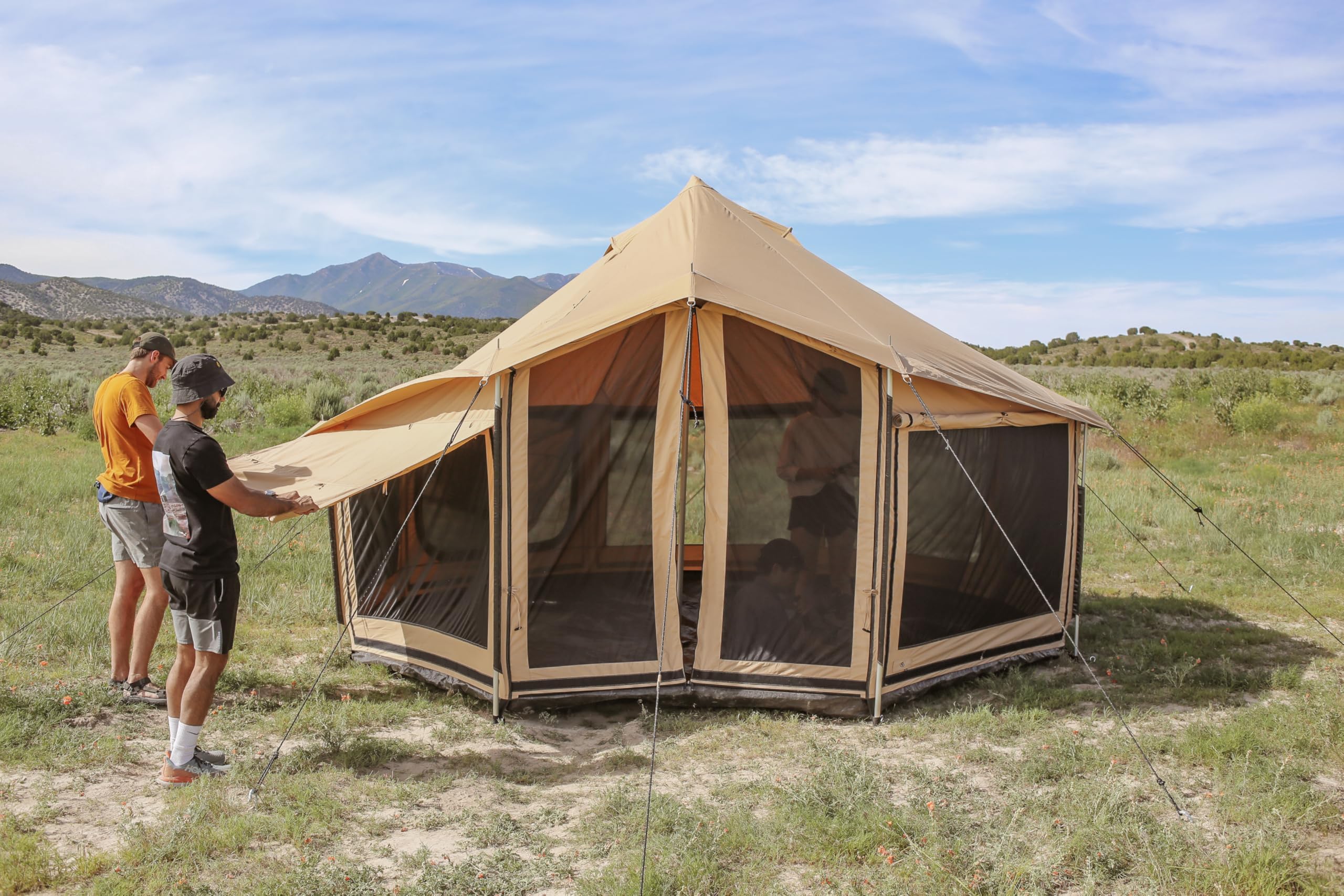WHITEDUCK Altimus Canvas Tent with Stove Jack, Waterproof, 4 Season Luxury Camping and Glamping Tent Outdoor (Sandstone Beige, Water Repellent, 14')