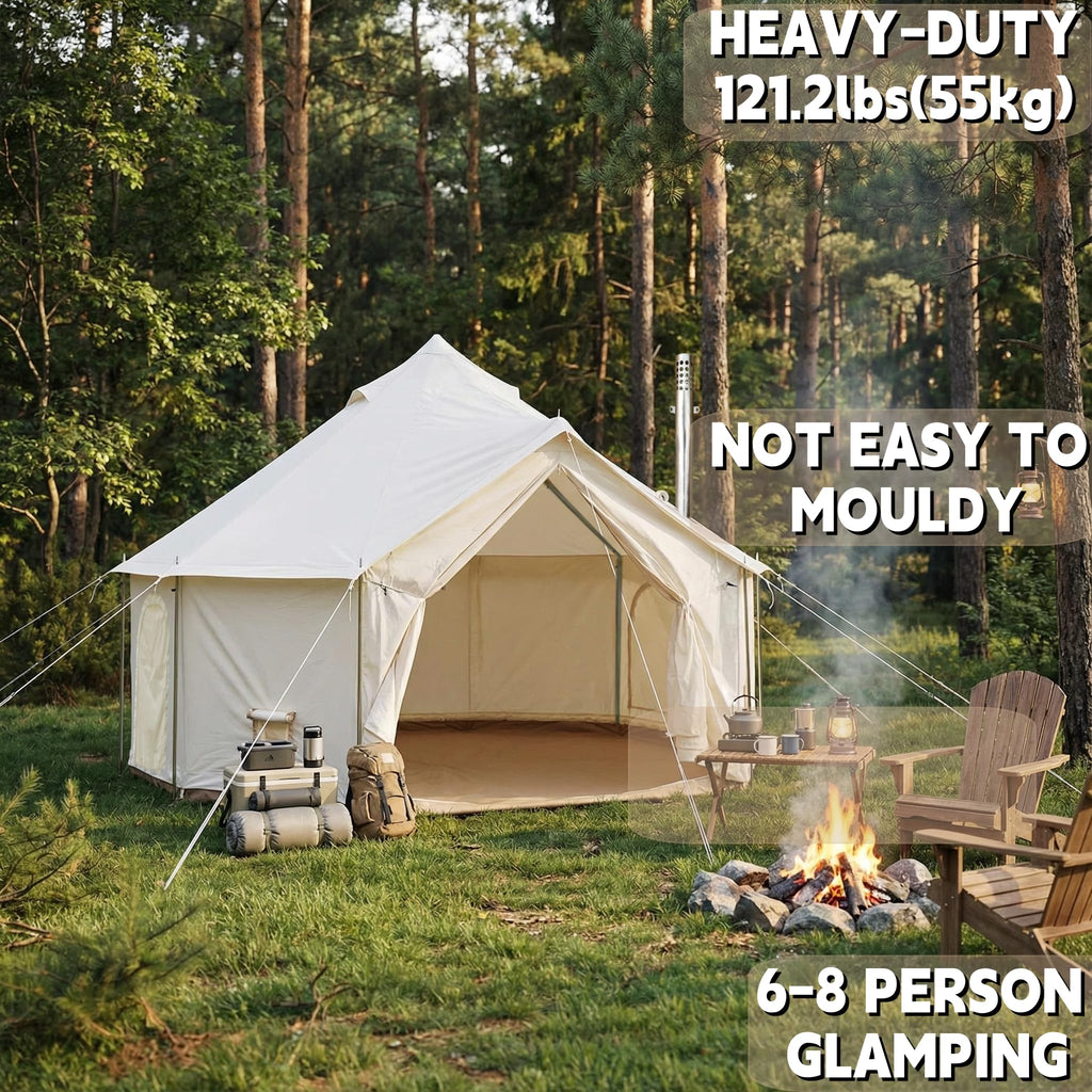 DANCHEL OUTDOOR B6 Luxury Glamping Wall Tent w/Stove Jack, No Center Pole, Higher Side Wall, 900D Flame Retardant Oxford for 4 Season 6-7 Person Family Yurt Cabin Glamping Camping,5m/16.4ft