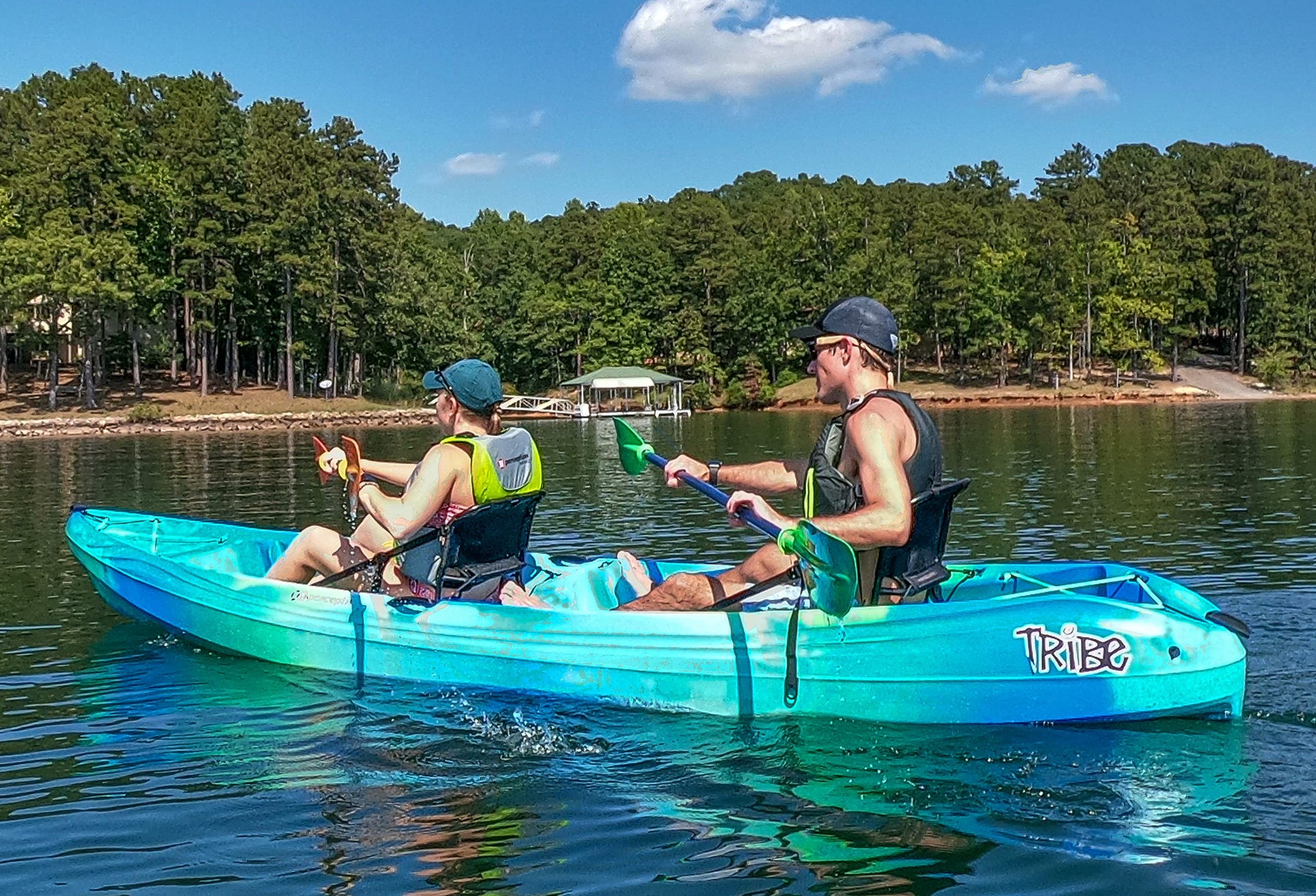 Perception Kayaks - 13.5 Tandem Kayak - Sit on Top - Large Rear Storage with Tie Downs - 13.5 ft - Deja Vu