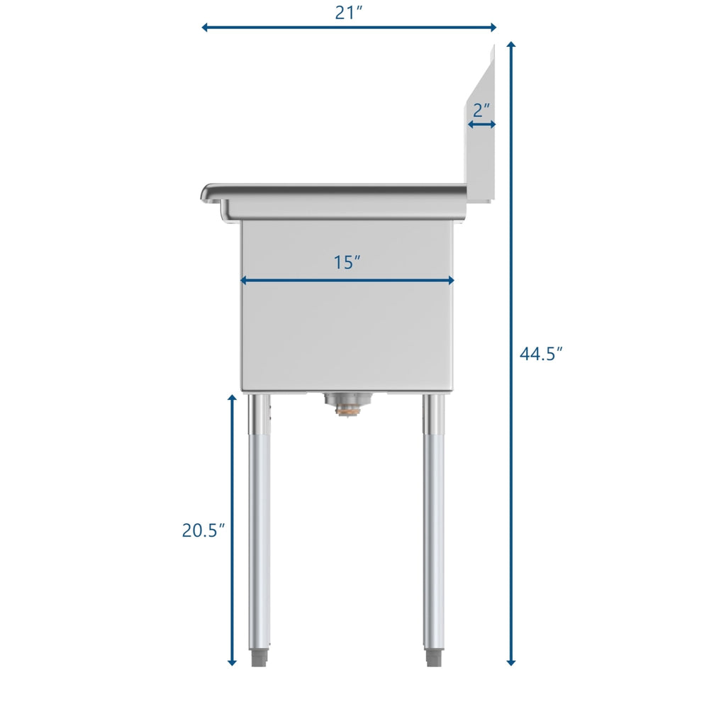 48 in. Two Compartment Stainless Steel Commercial Sink with 2 Drainboards, Bowl Size 15"x 15"x 12"
