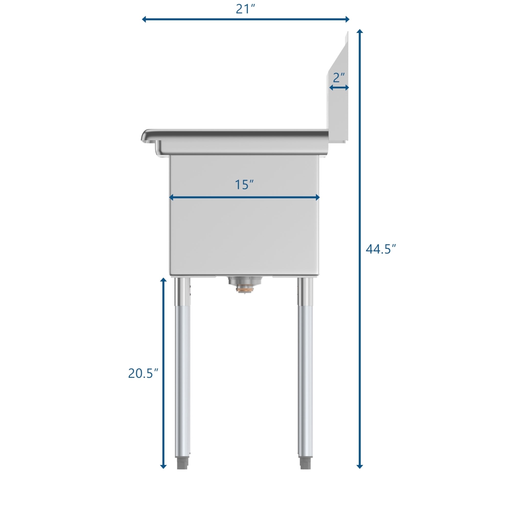 48 in. Two Compartment Stainless Steel Commercial Sink with 2 Drainboards, Bowl Size 15"x 15"x 12"