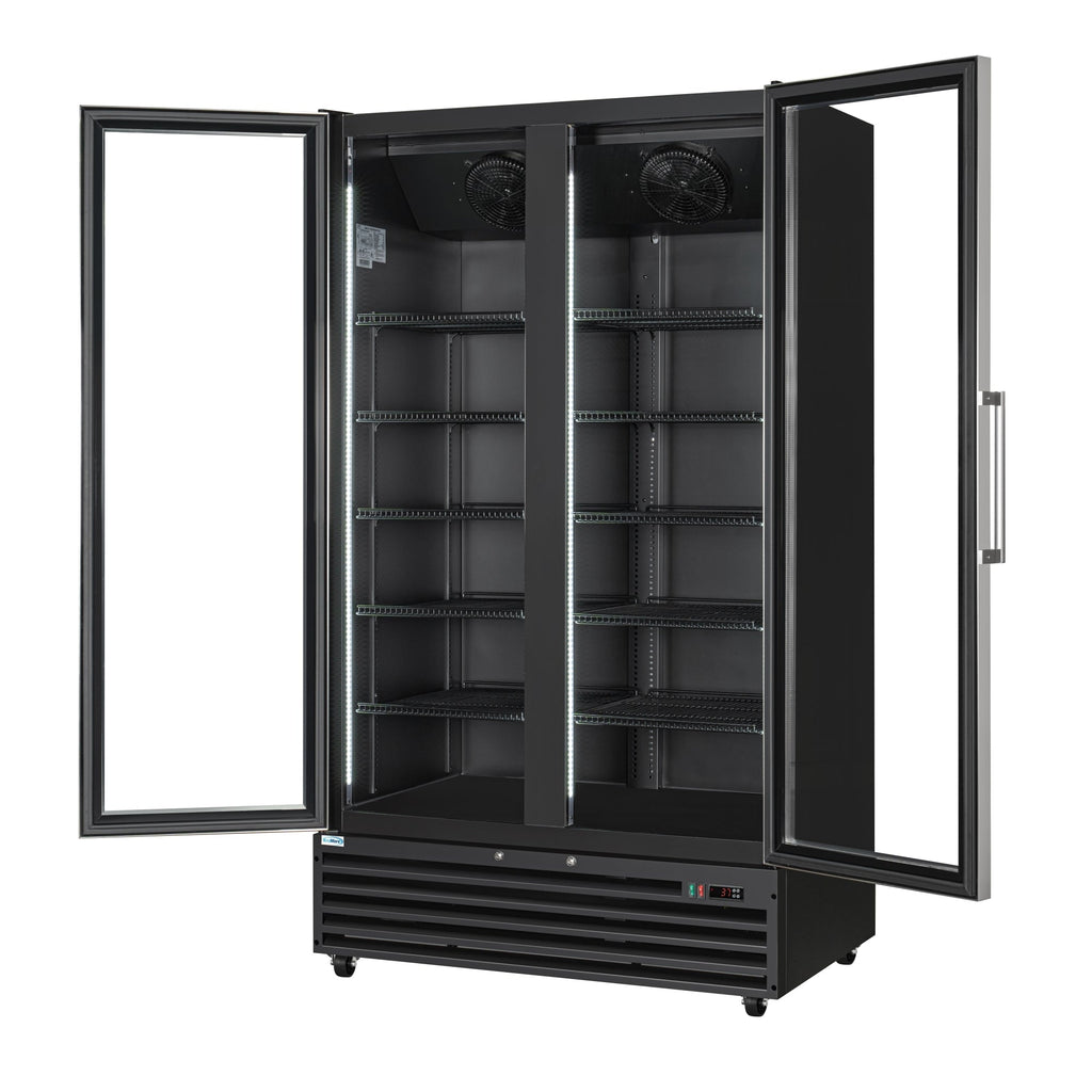45 in. Two-Door Commercial Display Merchandiser Refrigerator in Sleek Black, 35 cu. ft. ETL Listed