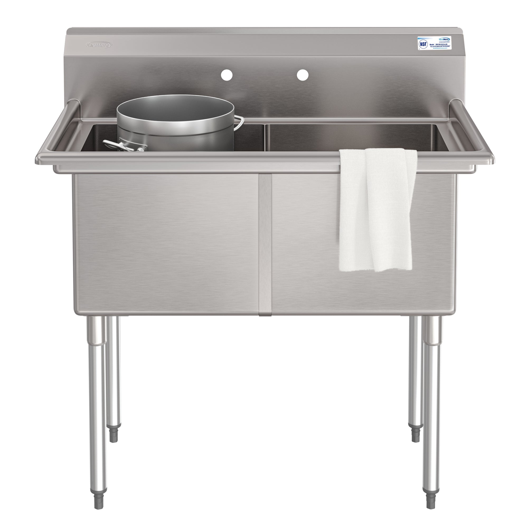 42 in. 18-Gauge 2-Compartment Commercial Sink with Backsplash, Bowl Dimensions 18"x18"x14" in Stainless-Steel