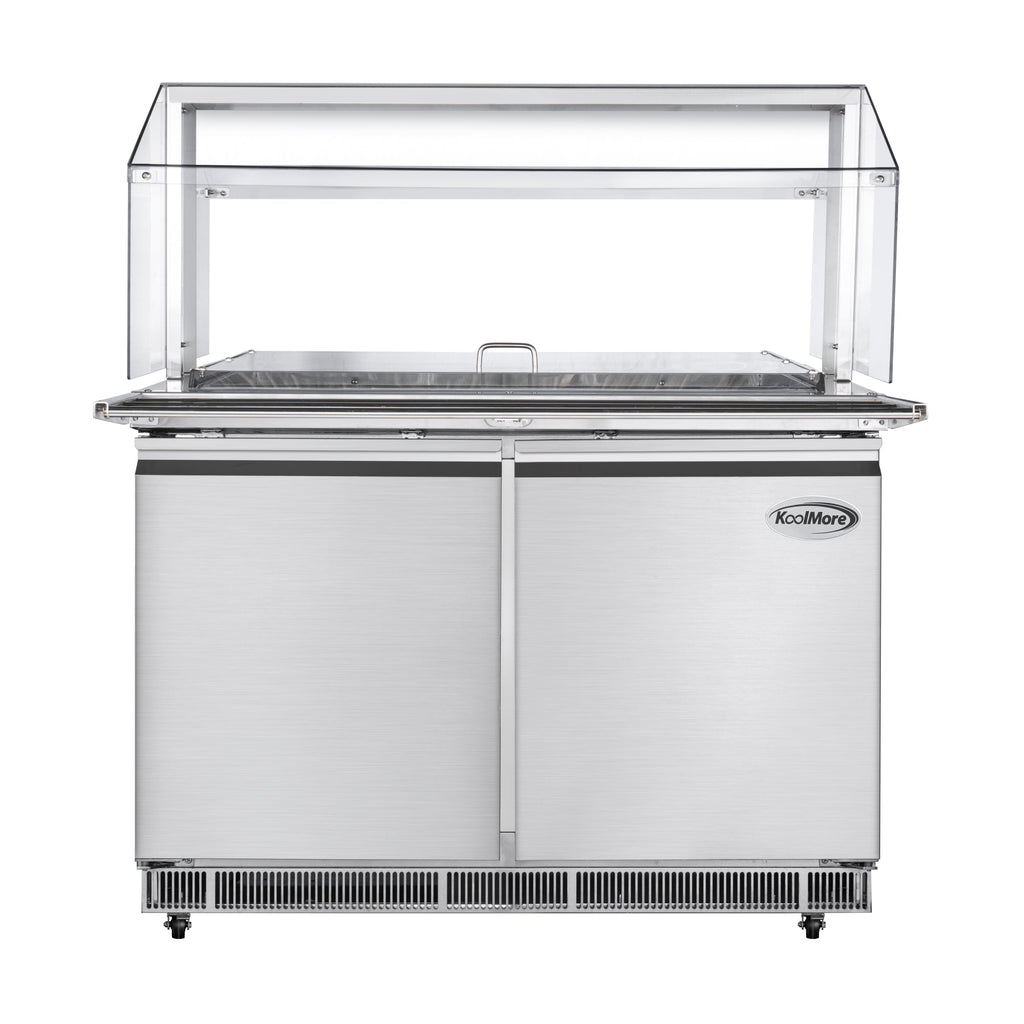 48 in. Commercial Refrigerated Prep Station with Sneeze Guard and Buffet Slide, 9-Pan Capacity (Not Included) with Covers and Two Adjustable Shelves in Stainless-Steel, ETL Listed