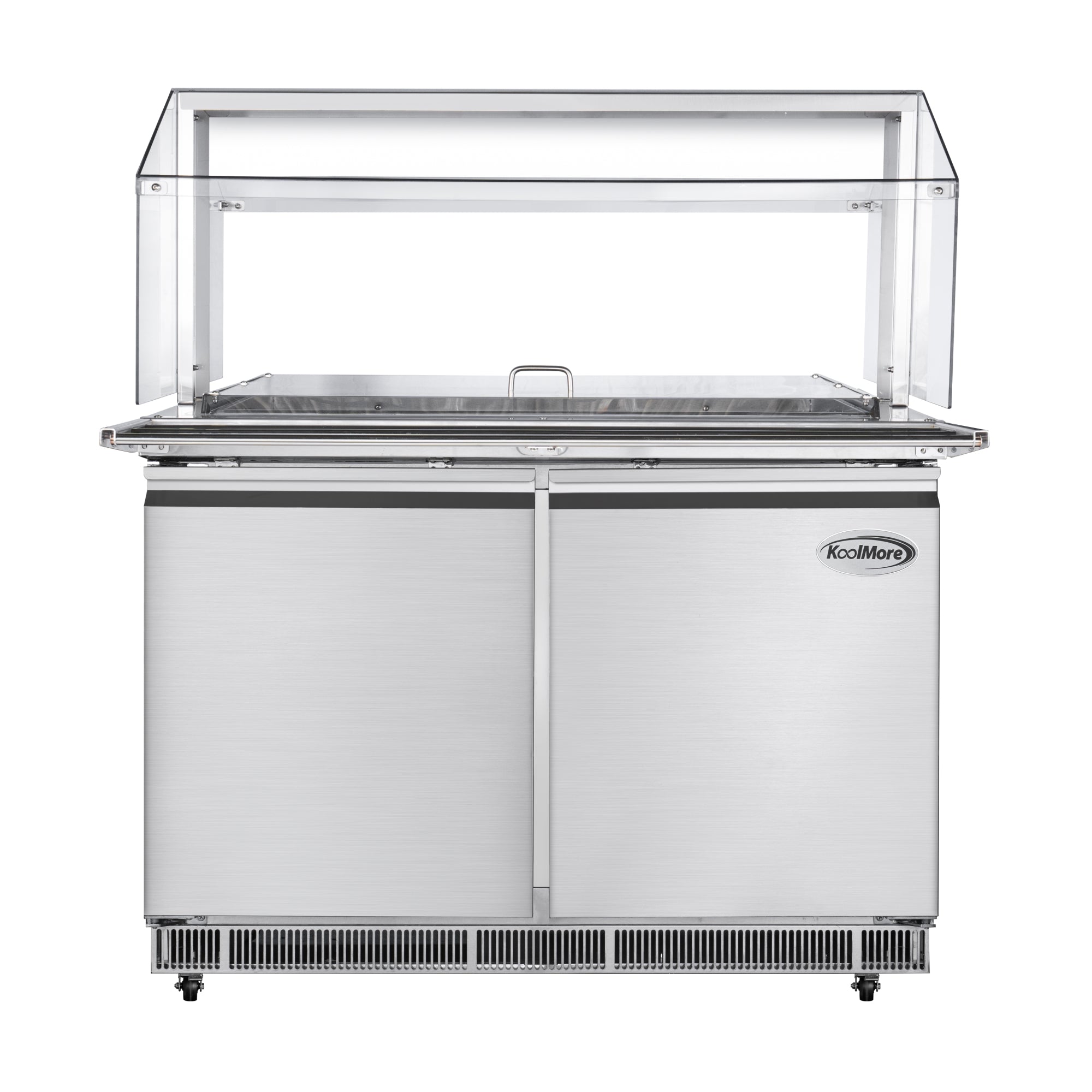 48 in. Commercial Refrigerated Prep Station with Sneeze Guard and Buffet Slide, 9-Pan Capacity (Not Included) with Covers and Two Adjustable Shelves in Stainless-Steel, ETL Listed