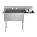 57 in. 18-Gauge 2-Compartment Commercial Sink with Backsplash and 18 in. Right Drainboard, Bowl Dimensions 18"x18"x14" in Stainless-Steel