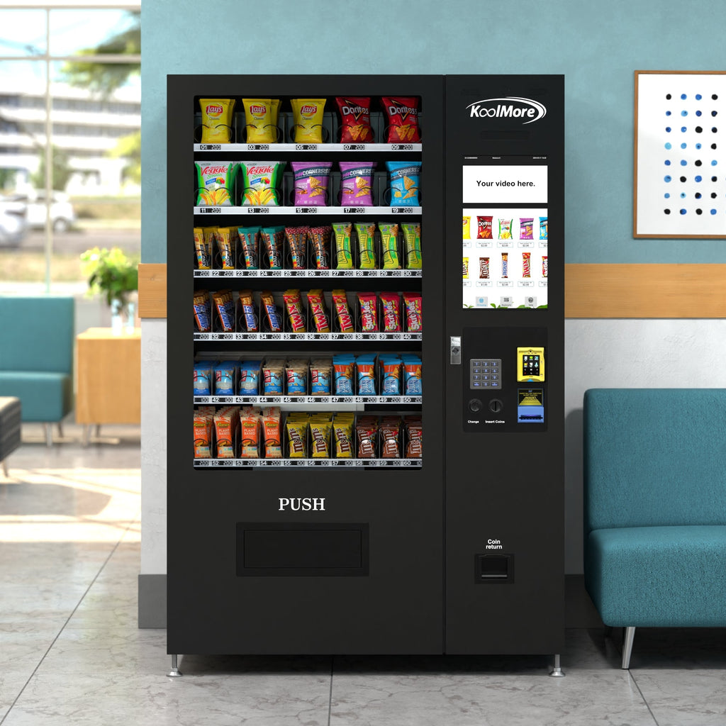 50 in. 60-Slot Snack Vending Machine with 22-inch Touch Screen, Credit Card Reader, Bill and Coin Acceptor in Black, Non-Refrigerated