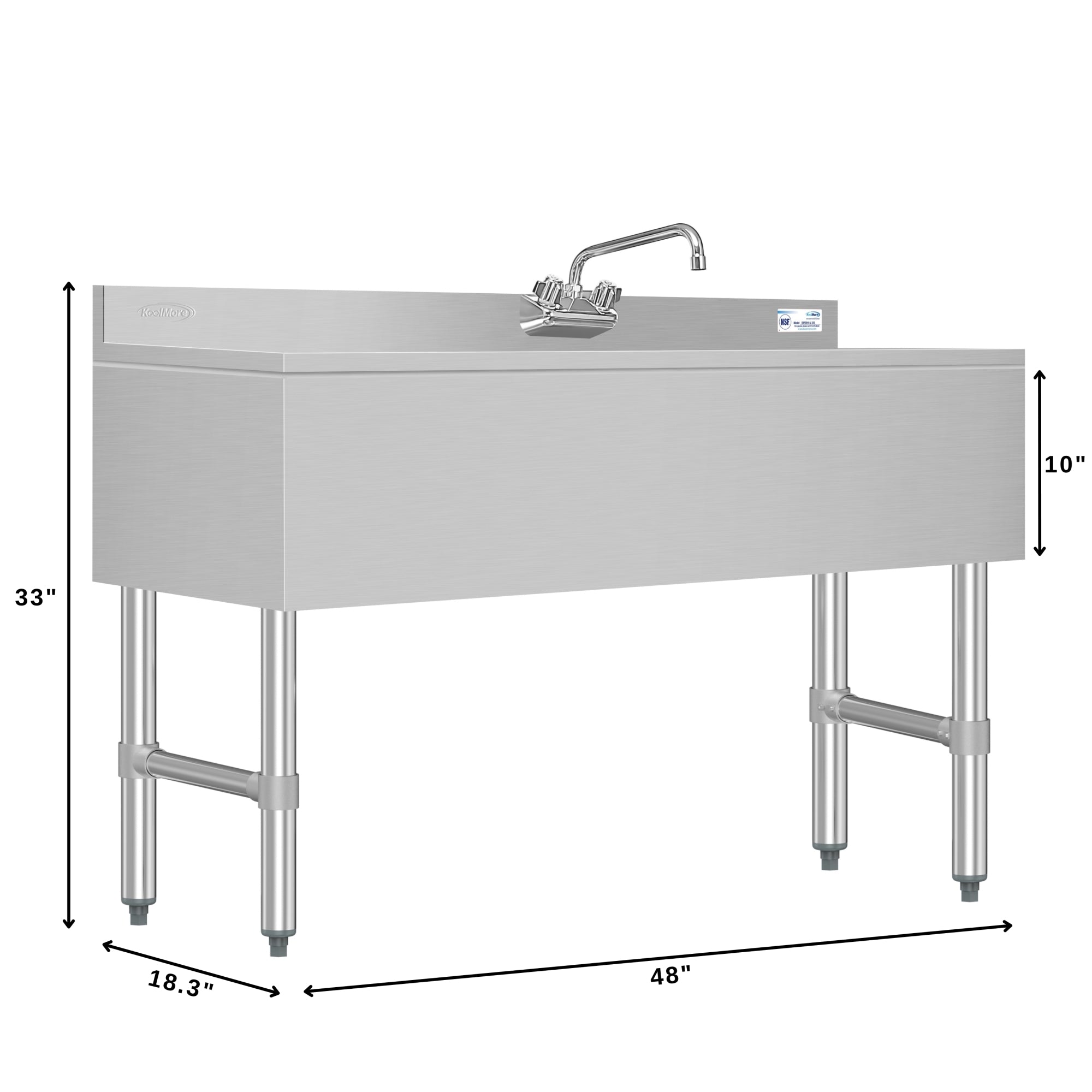 48 in. Three-Compartment Commercial Under-Bar Sink with 3 in. Backsplash, Left Drainboard and Low Lead Faucet, NSF Certified in Stainless Steel