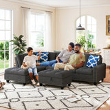 Costway 98" Sectional Sofa Couch w/ Movable Storage Ottoman Linen Fabric 95992453 New