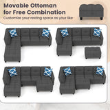 Costway 98" Sectional Sofa Couch w/ Movable Storage Ottoman Linen Fabric 95992453 New