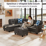 Costway 98" Sectional Sofa Couch w/ Movable Storage Ottoman Linen Fabric 95992453 New